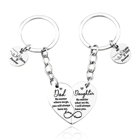 Dad Daughter Matching  Set, Split Heart Stainless Steel Keyring, Father Daughter Forever Engraved  for Father's Day Gift Rotating Retractable Reading Badge Holder dog Large Green Christmas Tree Topper Bow charm decorative key mom birthday