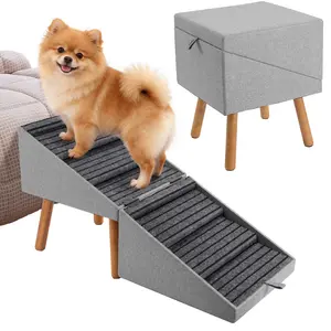 21" Tall Dog Stairs Ramp for Bed | 2-in-1 Wooden Ottoman Dog Ramp, Foldable Pet Steps for Small, Large & Senior Dogs, Helps Protect Joints & Prevent Injury, Stable Solid Wood Feet