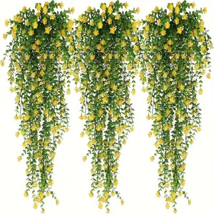 3pcs  Artificial Hanging with Flowers Eucalyptus Stem Cane, Fake Plant Ivy Indoor And Outdoor Hanging Plant Decoration, Perfect for Home, Wedding, Festival, Courtyard, Office, Garden, Party, Housewarming, Mother's Day, No Battery,Outdoor decorations