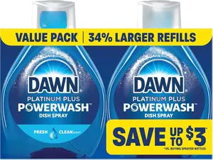 Dawn Powerwash Fresh Dish Spray, Liquid Dish Soap, Dish Soap Refill, Dish Detergent Liquid, 2 Refills, 43 Fl Oz