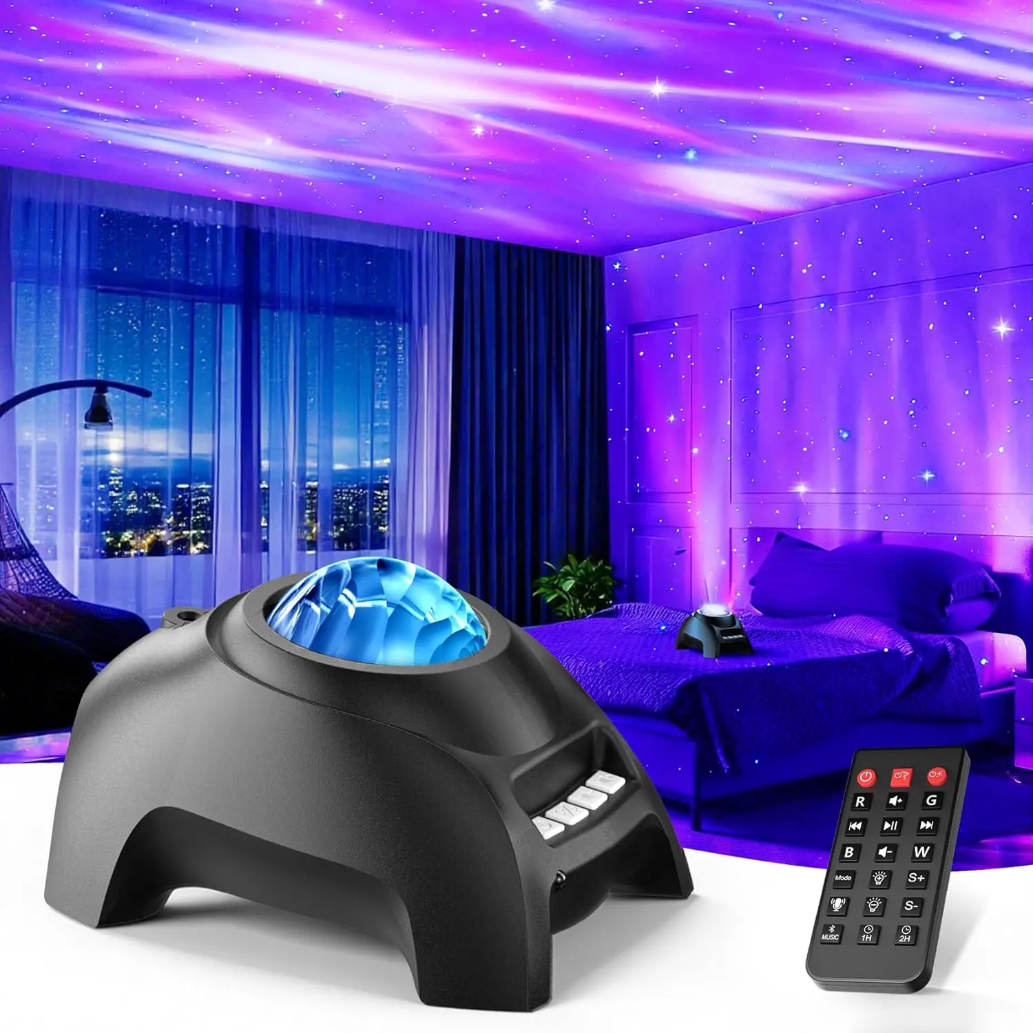 LED RGB Lights Star Projector - Northern Galaxy Aurora Design, 33 Effects, Starry Nebula Lamp, Remote Control, White Noise, Bluetooth Audio, ABS Build, for Daily Use, Party, Valentine's Day Home Hanging Decor, Valentines Day, 16 Northern Lights Effects