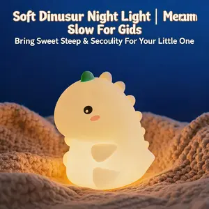 Cozy Dinosaur Silicone Night Light, Gentle Glow Kids Touch Lamp for Nursery & Bedroom, USB Rechargeable Dimmable LED Light, Safe BPA-Free Silicone, Cute Animal Nightlight as Baby Sleep Companion