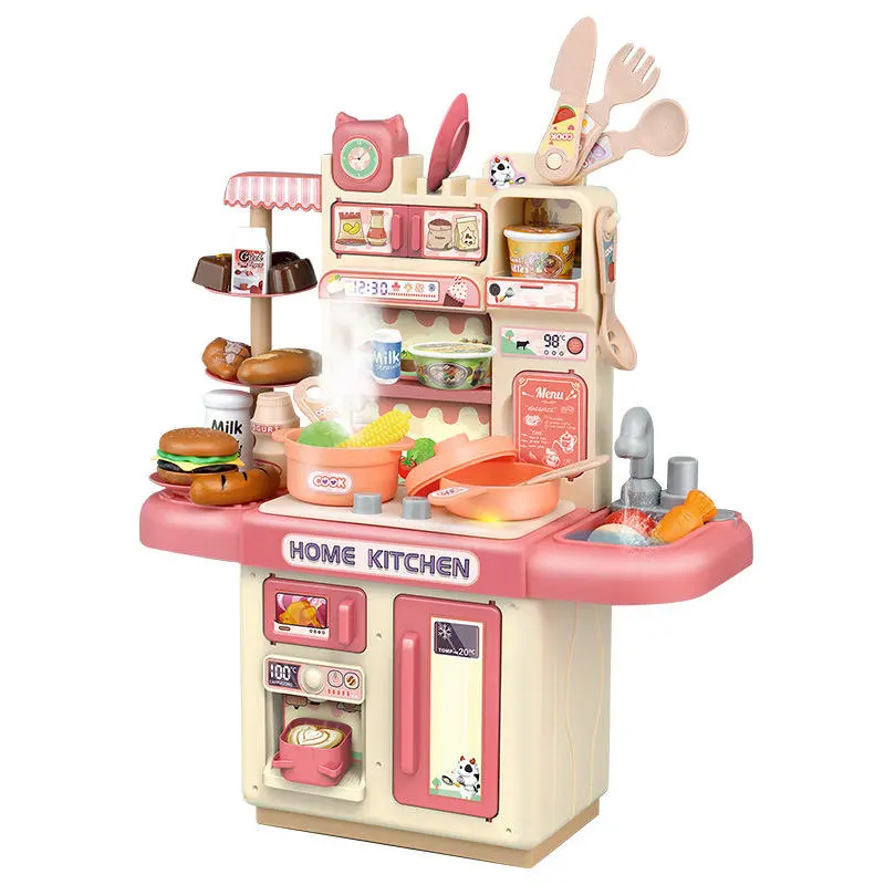 Toddler Kitchen Playset with Realistic Electronic Light & Sound Stove, Kids Play Kitchen Toy Set with Working Circulation Water Sink, Pretend Play Food & Utensils Kitchen Toys for Girls Pink