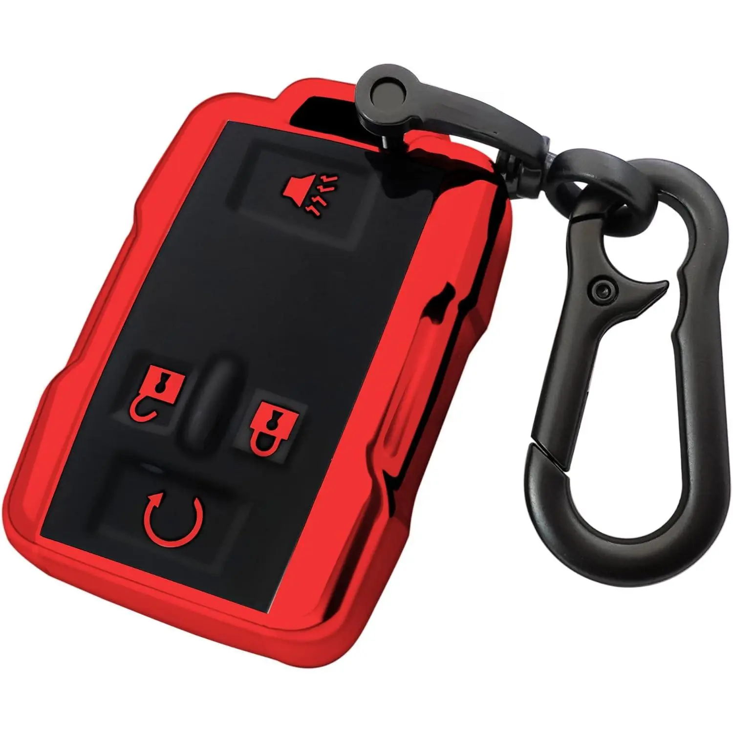 for Chevrolet key fob cover case with Metal buckle,Soft TPU key Shell/skin,4-Buttons fit GMC chevy Colorado Silverado Suburban Tahoe Silverado Remote Key Vehicle Accessories(Red)