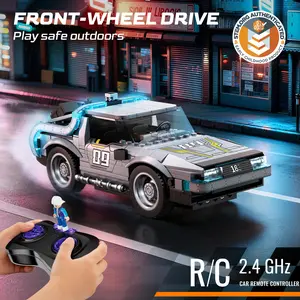 WISE BLOCK Time Traveller RC Car Building Set, 410pcs Glow-in-the-Dark STEM Remote Control Drift Car with 2 Minifigures for Kids Ages 8+ (Batteries Not Included)