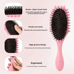 Curling Styling Comb, Styling Twist Brush, curling brush designed for curly hair, elastic curling styling comb comes with a cleaning tool and dust-proof pouch, ideal for styling and shaping women's curls while minimizing hair pulling
