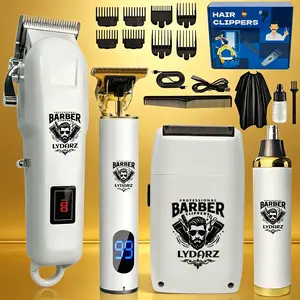 LYDARZ 4-pcs Professional Hair Clipper Set , Cordless Beard Trimmer & Shaver for Men, Complete Grooming Kit,USB-Rechargeable Barber Set Featuring LCD Display