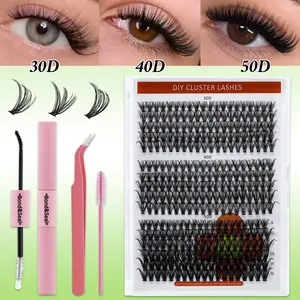 320PCS/280PCS D Curl 30D40D50D Individual Lashes Kit Mixed 9-16mm Natural Wispy Lashes with BOND&SEAL Tweezers & Brush for DIY Home Use Beginner Friendly
