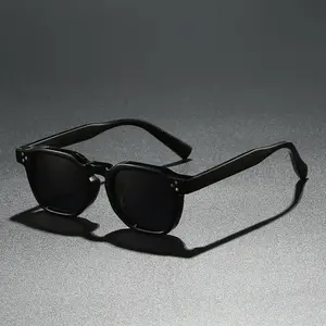 2026 New Release Black Acetate Square Sunglasses – Rivet Temples Dark Tinted Rimless-Inspired Stylish Shades, TikTok Shop New Year Gift