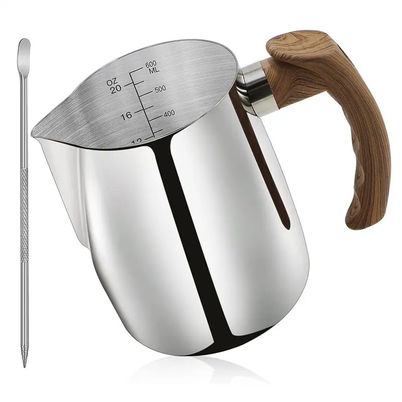20 OZ (600ML) Stainless Steel Milk Frothing Pitcher, Coffee Bar Accessories with Anti-Scald Handle, Car Interior Espresso Steaming & Decoration Equipment