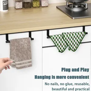 1/2 piece Drill-Free Stainless Steel Towel Rack, 2-in-1 Kitchen & Bathroom Storage Holder Bathroom Accessory, Bathroom Organizer