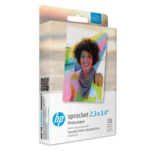 HP Sprocket 2.3 x 3.4 Premium Instant Zink Sticky Back Photo Paper (20 Sheets) Compatible with HP Sprocket Select and Plus Printers.