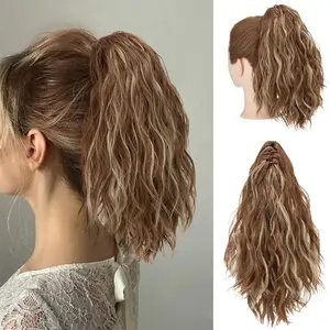 Yetta Women 12 Inch Long Curly Wavy Ponytail Extensions Claw Clip Hair Clip for Natural Wavy Hairpieces Fluffy and Traceless Style Wave Wig Styling clip hair extensions curly c  clip in hair extensions for black women Synthetic Wiglets Brown