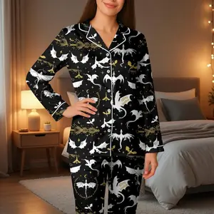 Fourth Wing Satin Pajamas Set, Basgiath War College Sleepwear, Dragon Book Gift for Her, Book lovers Pjs