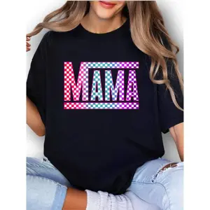 [100% Cotton] Checkered Mama Unisex Apparel Relaxed Fit Printed  Golf Gift T-Shirt For Men and Women Fitted Crewneck Comfy Piece Breathable Top Womenswear Fabric Soft Everyday