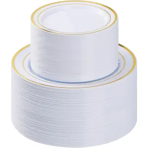 200PCS Gold Disposable Plastic Plates – 100 Dinner Plates 100 Dessert Plates Perfect for Party Wedding Birthday