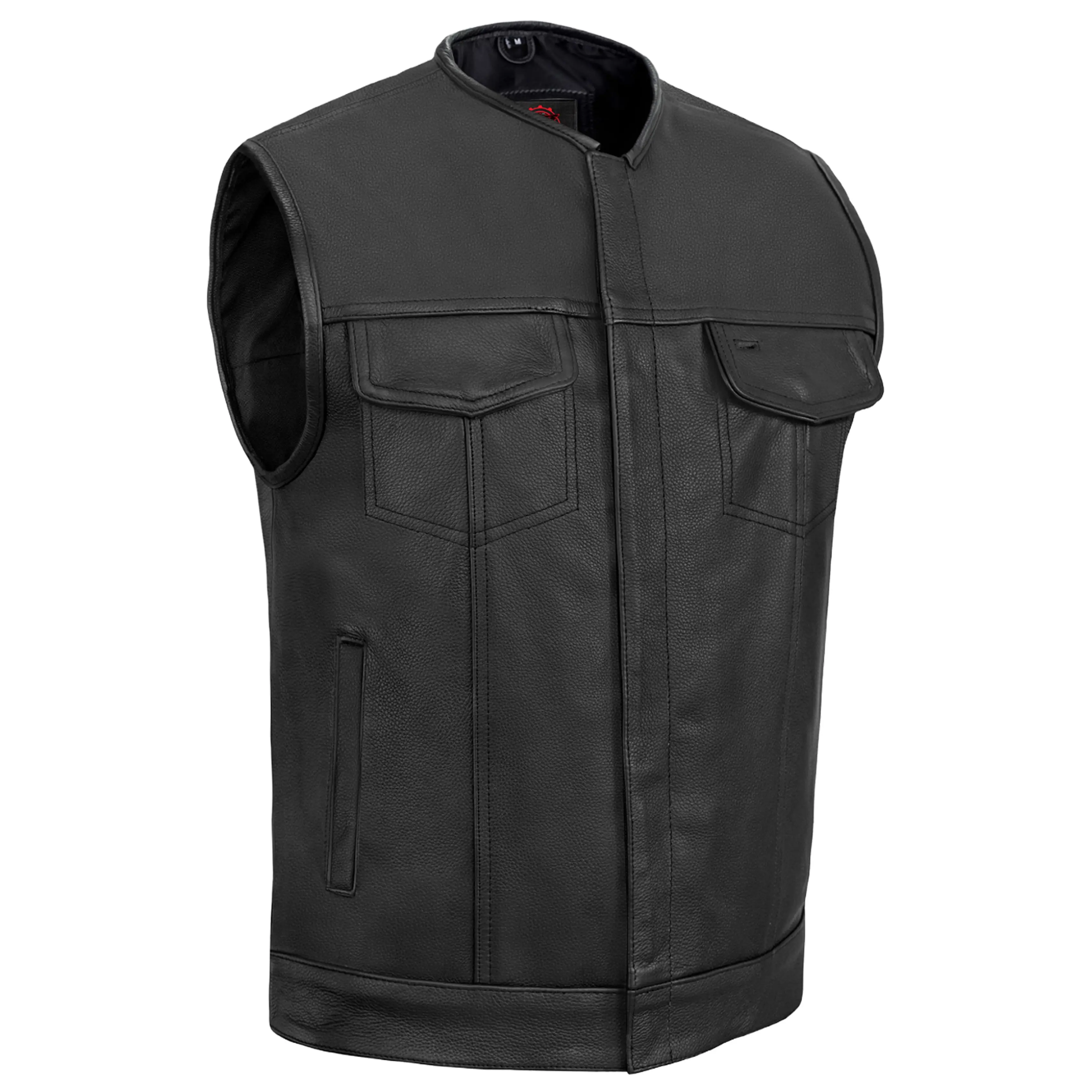 Men's AM  Black Cowhide Leather Motorcycle Vest