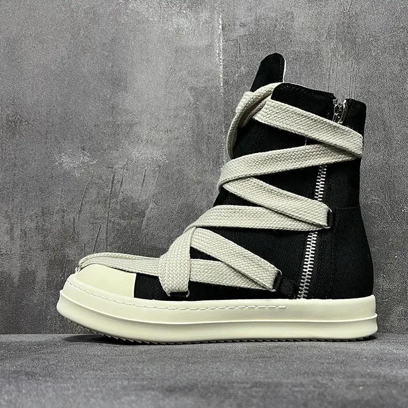 Retro shoes  Men Women High-TOP Shoes Casual Canvas Jumbo Lace Up Sneakers Luxury Designer Zip Hip Hop Autumn Flats Black Boots,breathable,rain,cowgirl,everyday,cute,ultra,footwear,shrug,anti-slip,comfortable