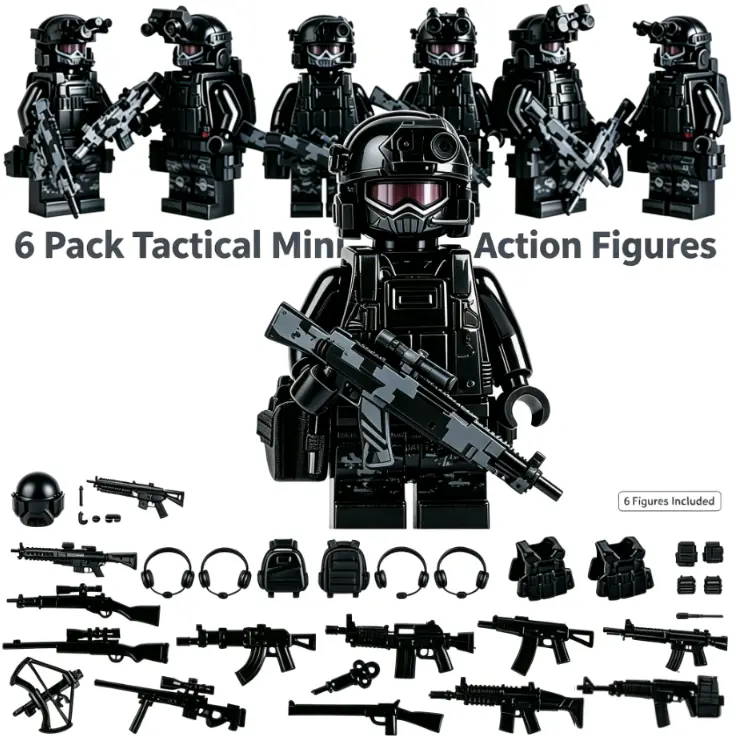 6 Pack Tactical Mini Action Figure Blocks - Stealth Skeleton Mask Operators, Desert Camo Soldiers, Interlocking Educational Stress Relief Play Set, Boy Gifts for Ages 6+ (for Boys)