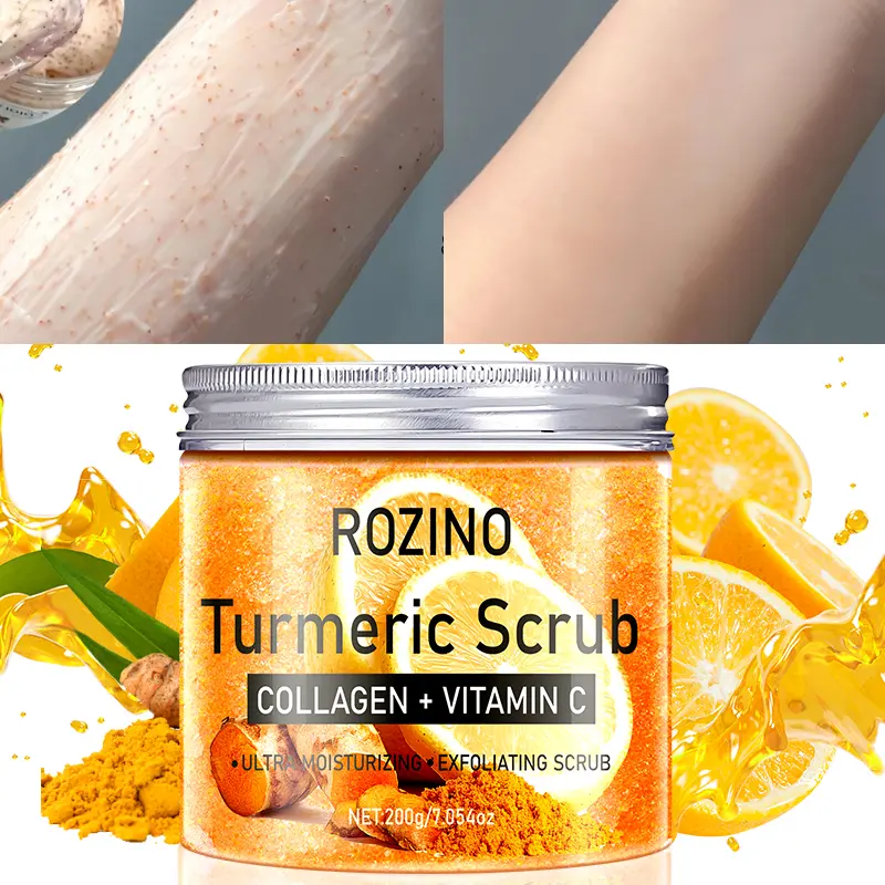 ROZINO Turmeric Body Scrub with Collagen & Vitamin C Ultra Moisturizing Exfoliating Scrub 200g for Soft Hydrated Skin