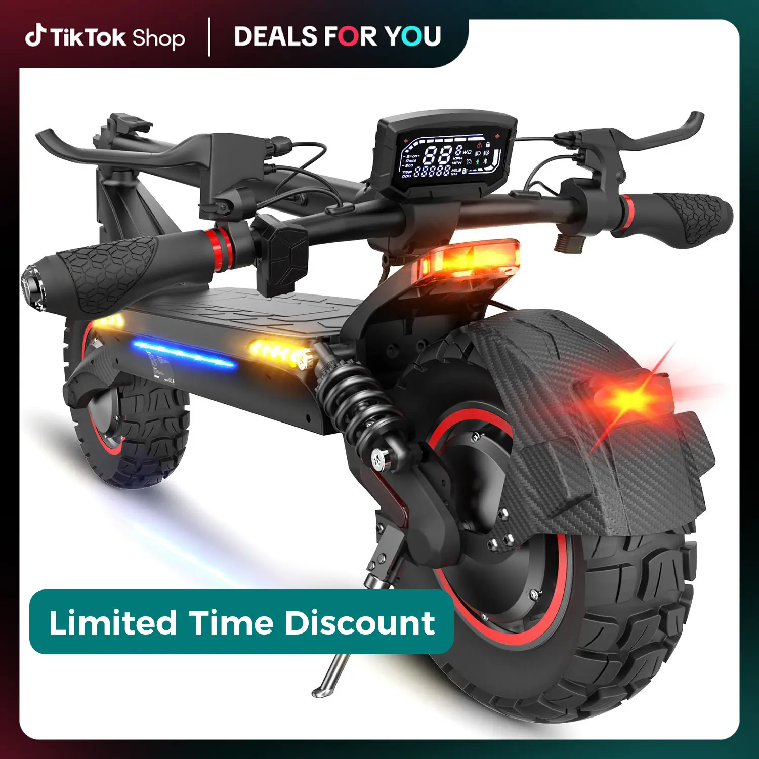 [Off-Road] EX7P Off-Road Electric Scooter for Adults 2000W Dual Motor 38 MPH Top Speed 50 Miles Long Range 10" Off-Road Pneumatic Tires Turn Signals Dual Braking APP Control Foldable E-Scooter, 48V15Ah Handlebar, Summer Vibes