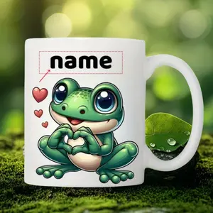 2026  A Personalized Ceramic Coffee Mug Featuring a Cute Frog And Heart Design, Reusable, with Custom Name Options, Microwave And Dishwasher Safe, Making It an Ideal Gift for Home, Office, Teachers, And Family