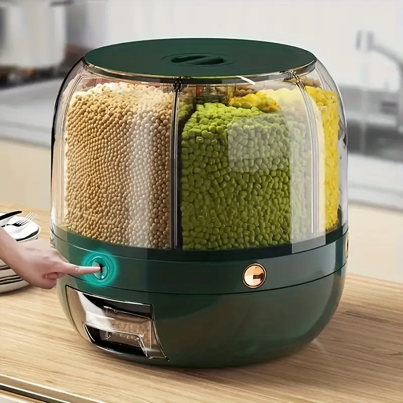 6-Tier Rotating Food Storage Container, Large Capacity Sealed Cereal Box, Airtight Insect-Proof Moisture-Proof Kitchen Storage Bin, Grain Canisters for Grains, Nuts, Flour & Rice, Rotating Rice Dispenser, Space Saving, Food Containers