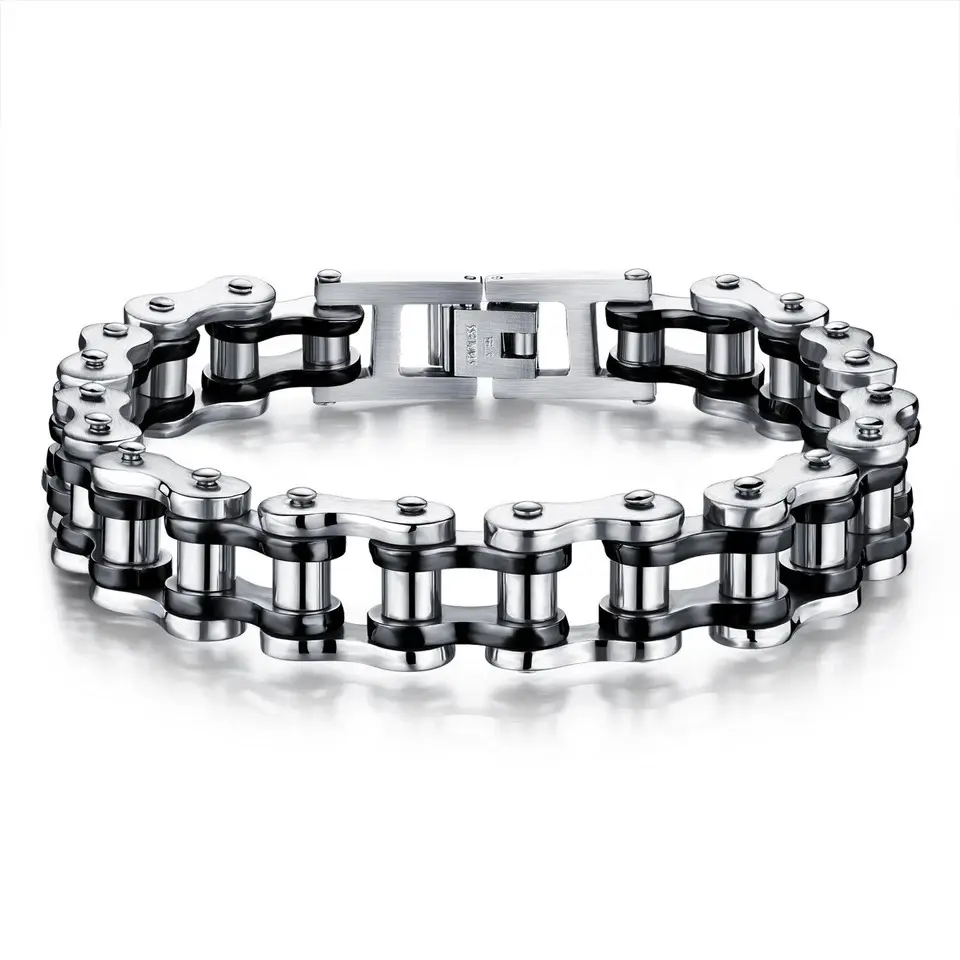 Male Solid Stainless Steel Motorcycle Chain Bracelet - 12mm Width, 8.5in Length, Heavy Duty Casual Biker Wristband, Chain Jewelry Bracelets & Bangles, Biker Theme, Motorcycle Bike Chain