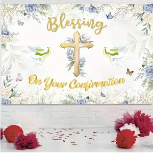 Durable Polyester Confirmation Backdrop Banner (1pc) - Summervibes Blessing Photography Prop, Ideal for 1st Religious Baptism, Birthday Party Decorations,summervibes