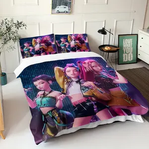 2-piece/3-piece K-pop themed bedding set (1duvet cover + 1/2 pillowcase) – featuring K-pop group logos and classic designs, lightweight bedding suitable for bedrooms and guest rooms, a K-POP fan gift.