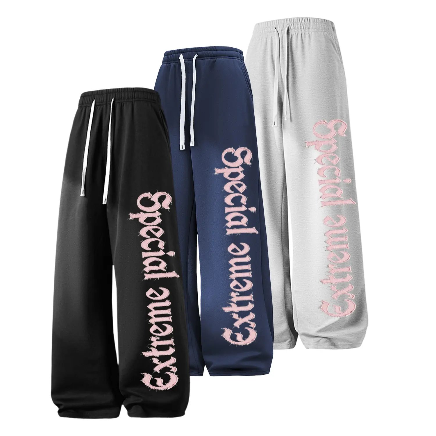 Unisex Y2K Pink Gothic Letter Graphic Baggy Sweatpants Heavyweight Distressed Streetwear Wide Leg Track Pants