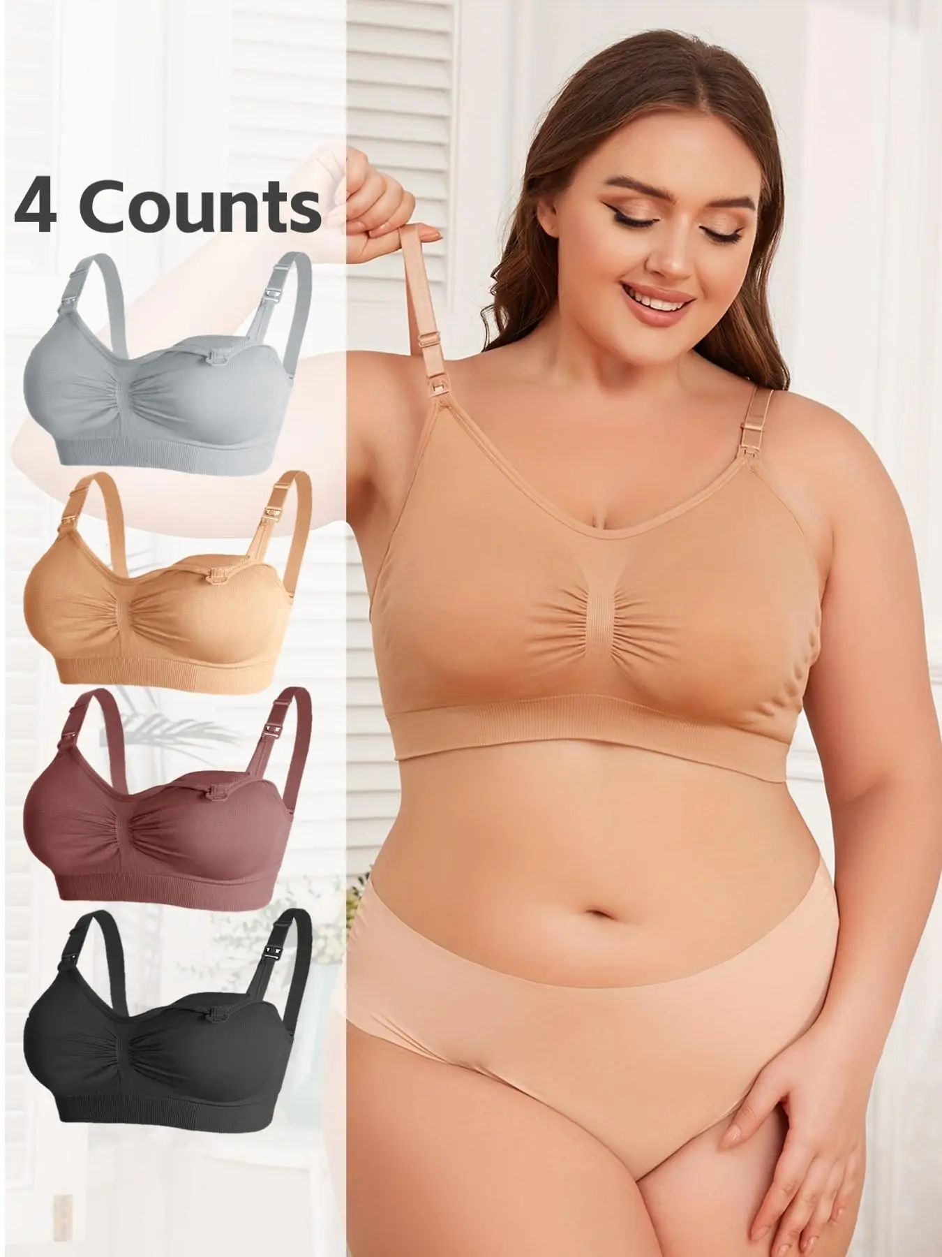 【Plus Size】 Solid Wireless Nursing Bra, Comfortable Breathable Adjustable Strap Bra for Pregnancy & Postpartum, Maternity Bra for All Seasons, Pregnancy Nursing Bras