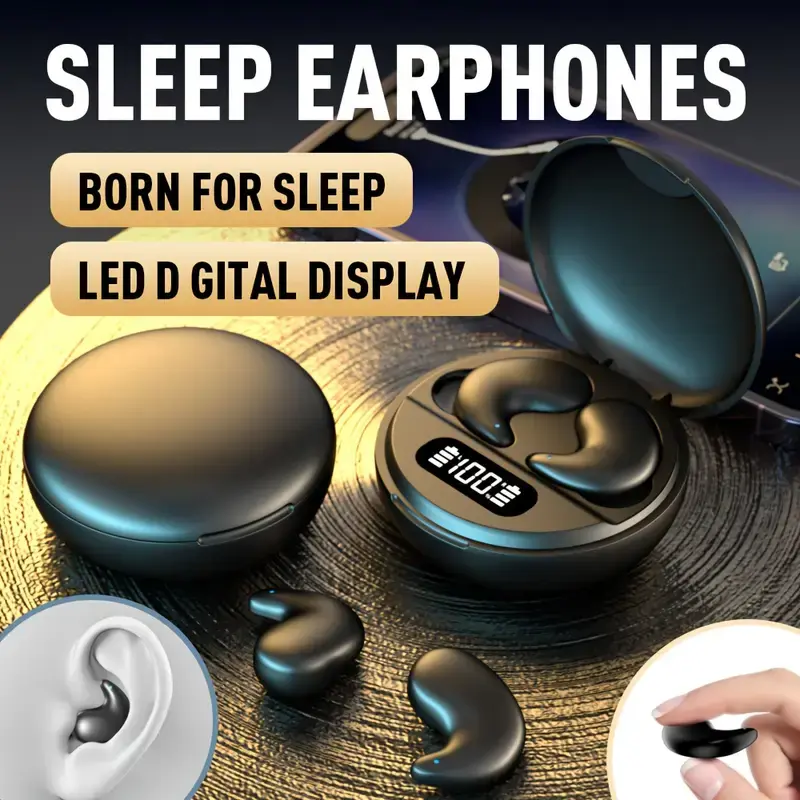 Wireless Sleep Earbuds, Comfortable Invisible Mini Sleeping Headphones for Side Sleepers,Extended battery life, LED display charging case, touch controls, ideal for sports, sleep and exercise, compatible with iOS and Android Noise Cancellation Bluetooth E