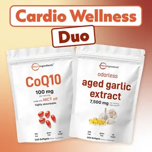 Micro Ingredients Cardio Wellness Duo Bundle: Odorless Garlic 7500mg 300 Softgels + CoQ10 100mg with MCT oil 240 Softgels