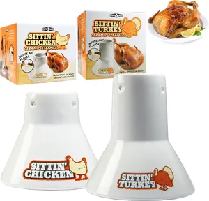 Sittin’ Chicken & Turkey Ceramic Beer Can Roaster & Steamer Duo- Upright Flavor-Infusing Grilling Tool for Juicy Poultry- Wide Ceramic Base Cooks up to 18lb Turkey for Cooks & Chefs