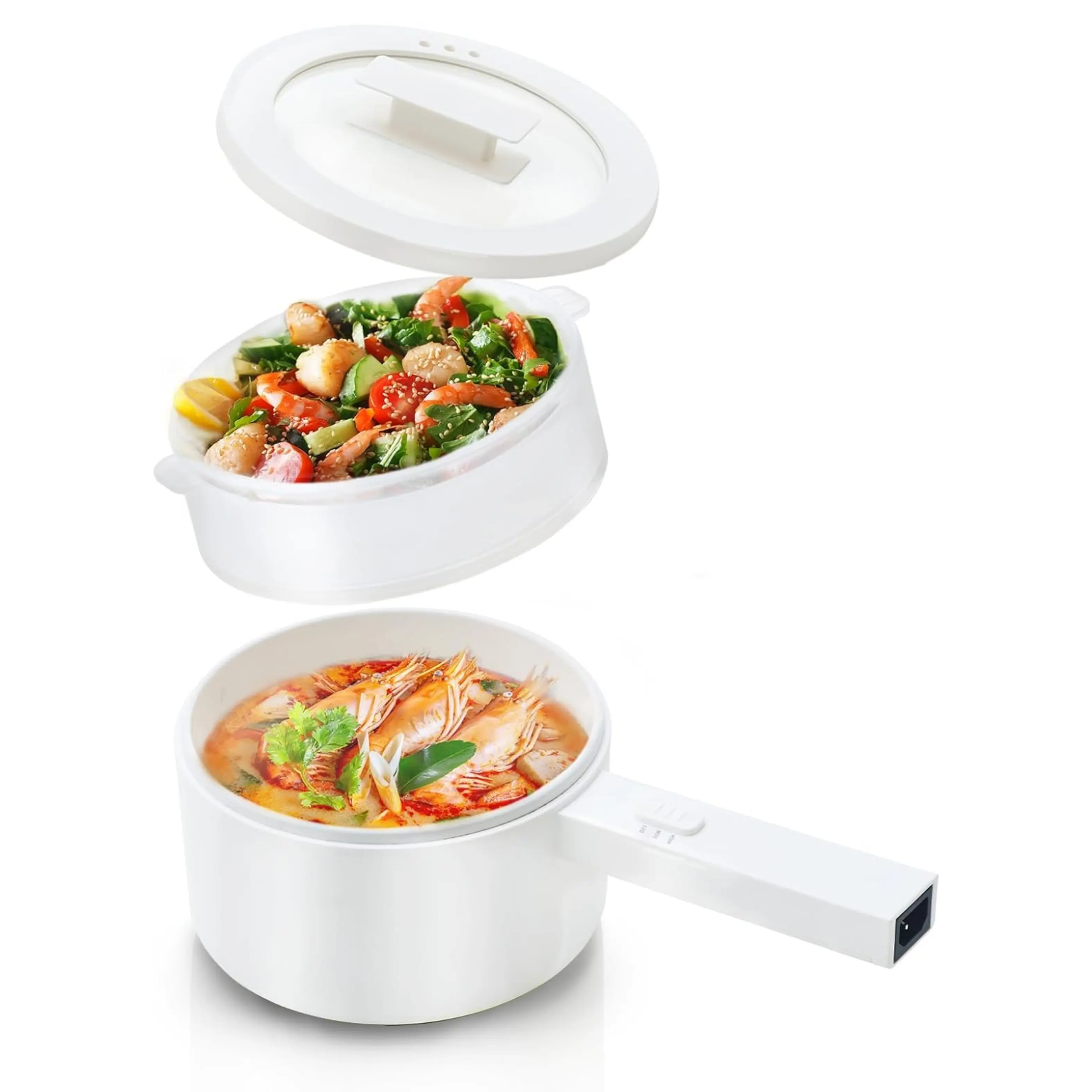 1.5L High-Quality Mini Electric Cooker Hot Pot with Steamer - Ceramic Coat Non-Stick Portable Electric Skillet, Dual Power Control, for Quick and Easy Meals, Boil Steam, Travel Users, Office Use