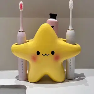 Cute Star-Shaped Plastic Toothbrush Holder, Bathroom Accessory, Independent Bathroom Storage, Adorable Face Design, Durable Plastic Structure, Space-Saving Rack