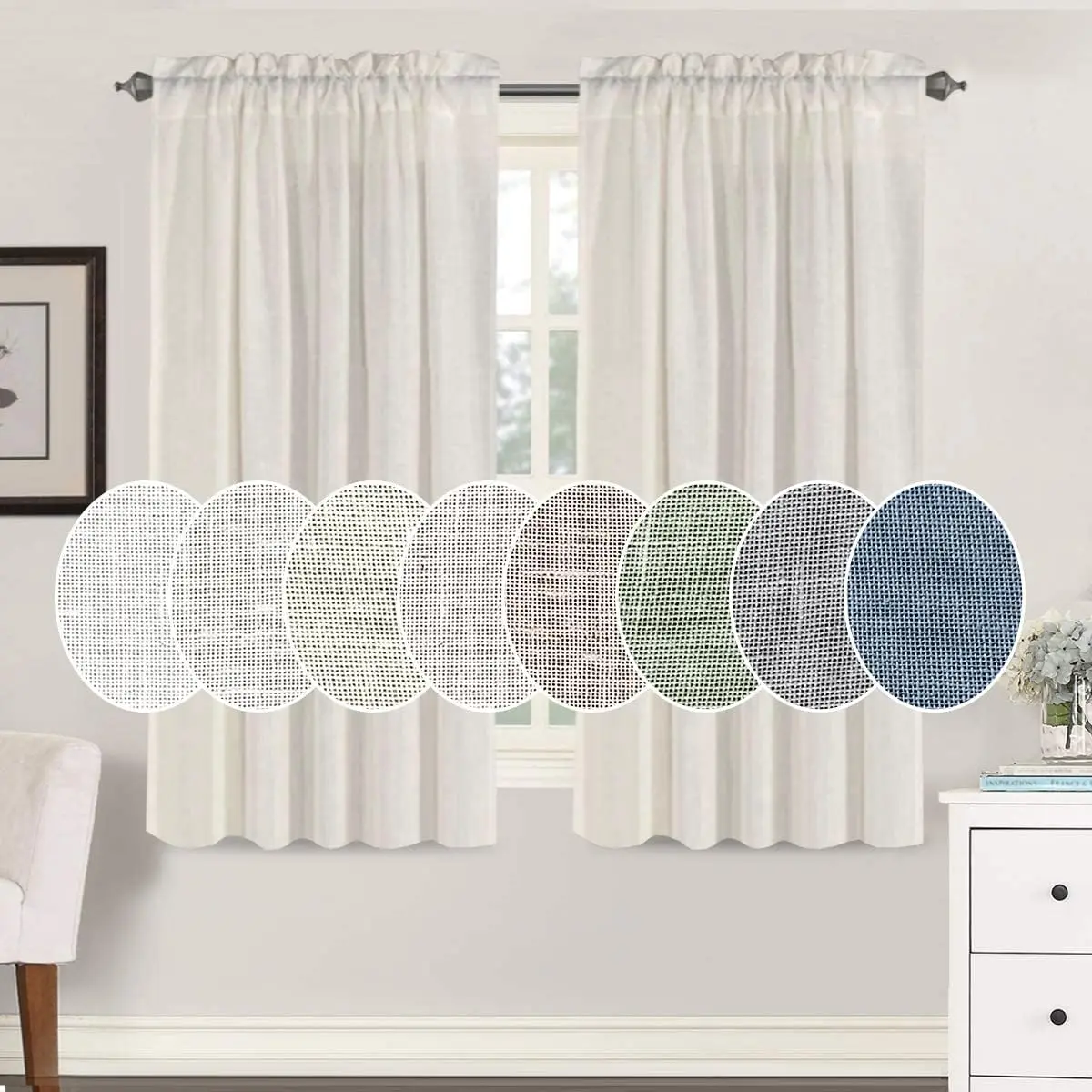 H.VERSAILTEX Natural Linen Bedroom Curtains 2 Panels Rod Pocket Sheer Light Filtering Semi Transparent Lightweight Curtain for Living Room Sand Beach Farmhouse