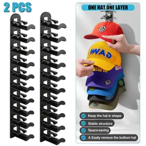 Hat Organizer 2 Pack Hold up to 20 Hats Wall Mounted Baseball Cap Hat Rack for Wall with Strong Adhesive and Wall Drilled for Door Bedroom Closet Hat Storage Easy Access Display Space Saving Hat Hanger Holder Multilayer Two Mounting Option Hat Hook