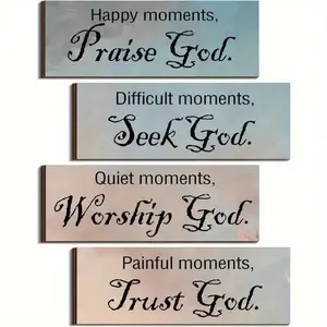 Bible Verses Wall Art, 4 Counts/set Inspirational Christian Quotes, Fiberboard Plaque, Home Office Bedroom Bathroom Living Room Decor, Signs, Home Decoration