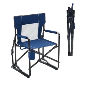 Portable Folding Rocking Chair, Outdoor Camping Lawn Beach Seat with Detachable Armrests, Stable Rocking Base, Sturdy Frame, Cup Holder & Comfortable Backrest