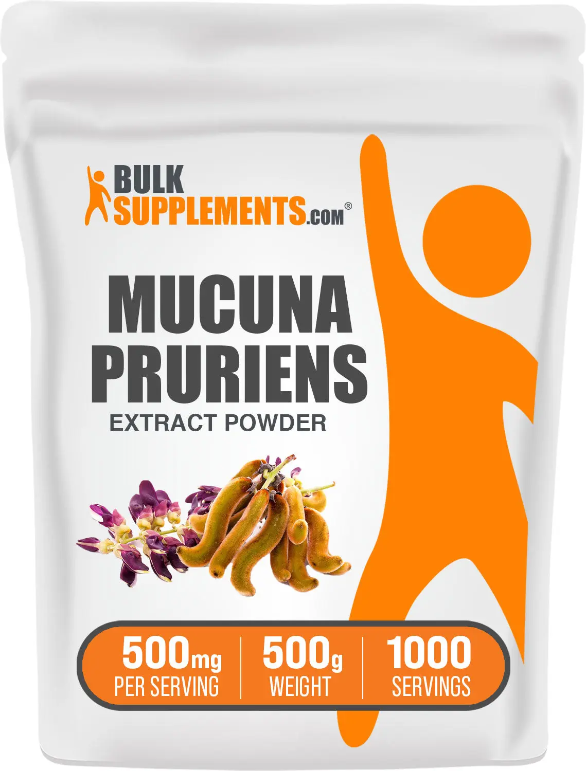BulkSupplements Mucuna Pruriens Extract Powder Dietary Supplement - Sugar Free, Gluten Free, Edible, Natural Antioxidants, Body Health Support, Single Item - 500g, 500mg per Serving