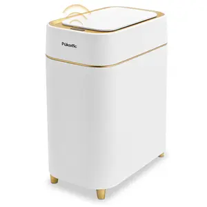 Pukomc Hands-Free Trash Can with Wave/Knee Sensor, Silent Lid, Removable Bucket, Battery-Powered for Home & Office, Quick Open & Removable Liner for Easy Cleaning