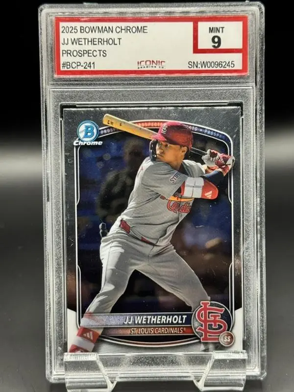 2025 Bowman Chrome baseball card #BCP-241 Prospects JJ Wetherholt Graded Mint 9