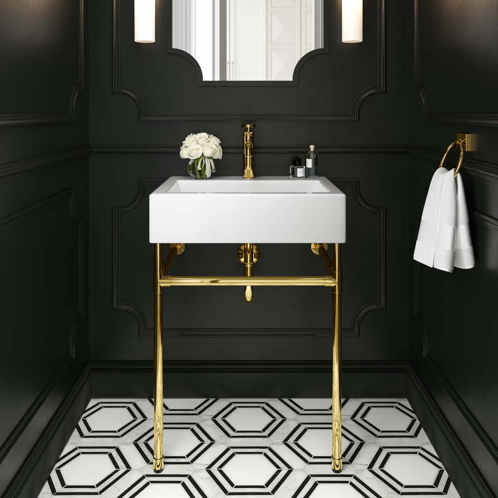 Modway Redeem Modern 24" Wall-Mount Bathroom Vanity - Gold Stainless Steel, Gold White Finish, Efficiency-Focused Design, Equipped with ft Caps