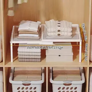 Stackable Metal Rack, Durable Reinforced Organizer, Adjustable & Stackable Metal Closet Organizer Rack, Expandable, Space-Saving Storage Shelf for Kitchen, Bedroom, Desk, Ivory, Freestanding Design with 3.2 Cubic Feet Capacity, Mounts Easily