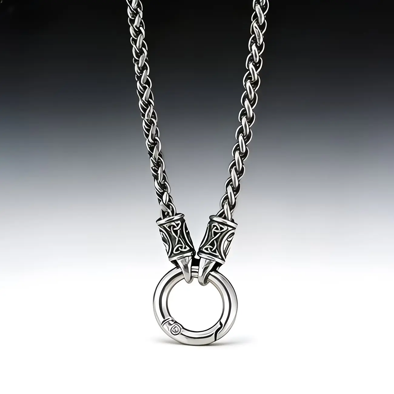 Viking O Ring Necklace for Men, Celtic Knot Engraved Stainless Steel Dragon Scale Chain, Retro Norse Amulet Jewelry, Symbol of Strength & Protection, Perfect Gift for Viking Lovers, Punk Rock Biker Style
