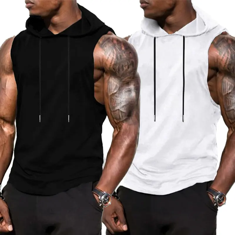 Male Hooded Tank Top with Stringer Cut for Gym Training, Sweat-Wicking Bodybuilding Workout Tops with Adjustable Drawcord for All Seasons, Breathable Workout Tops, Loose Hoodie