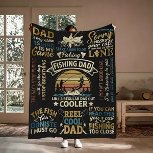 Fishing Dad Flannel Throw Blanket, Like A Regular Dad But Cooler Vintage Outdoor Pattern, Soft Cozy Warm Nap Blanket for Couch Sofa Bed Travel Camping, Funny Gift for Dad Father from Daughter Son, Father's Day Birthday Christmas Gift