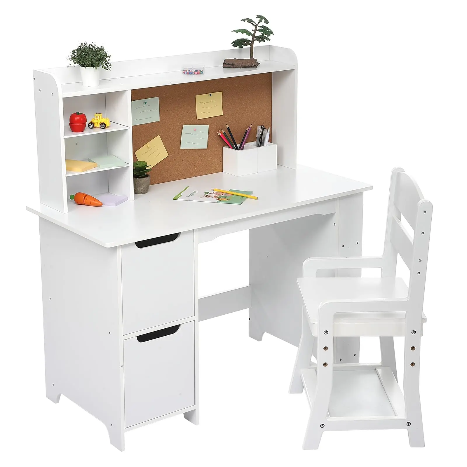 Garvee Children's Study Furniture Set - Wooden Writing Table, Bookshelf, Bulletin Board, Storage Cabinets, Organizer for 3-8 Years Old Boys/Girls